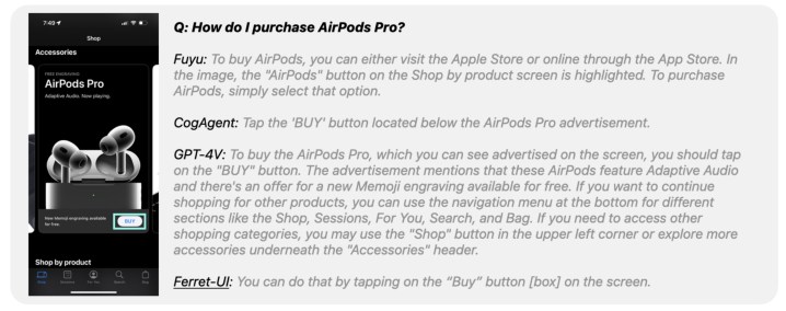 Apple Ferret UI অন-স্ক্রীন সামগ্রী পড়ছে।