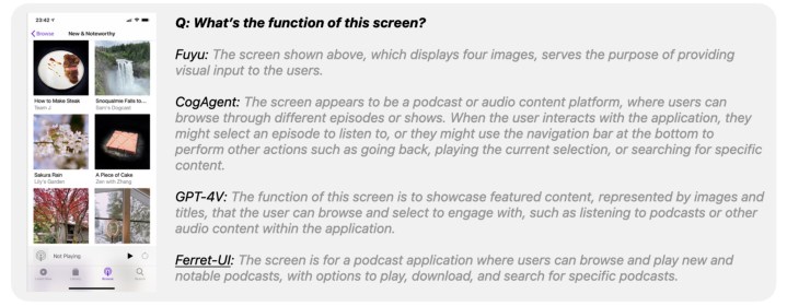 La interfaz de usuario de Apple Ferret responde a preguntas que tienen en cuenta la pantalla.