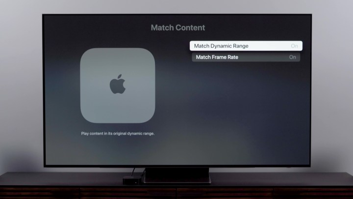 Apple TV 4K-এ ম্যাচ কন্টেন্ট ডায়নামিক রেঞ্জ সেটিং।