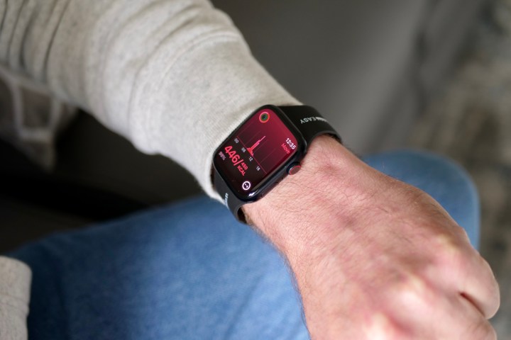 A person checking the fitness data on an Apple Watch Series 9.