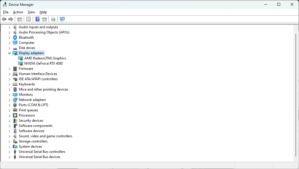 Windows 11'deki Aygıt Yöneticisi'nden bir ekran görüntüsü.