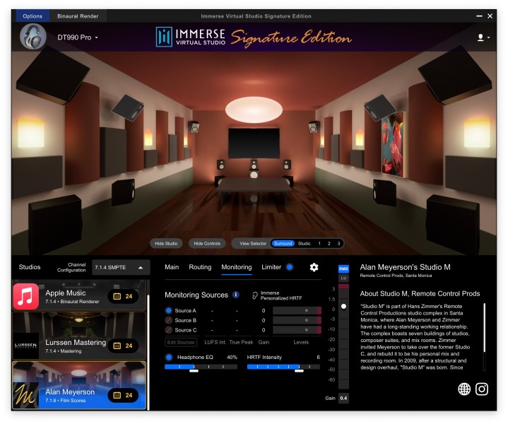 Embody 的 Immerse Virtual Studio 软件的屏幕截图。