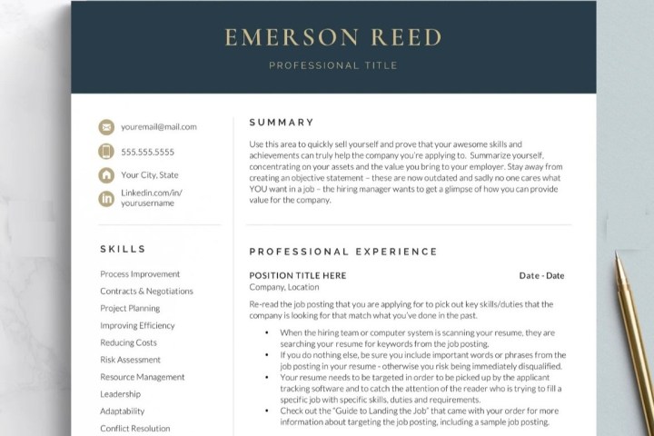 Plantilla de currículum de Emerson Reed.
