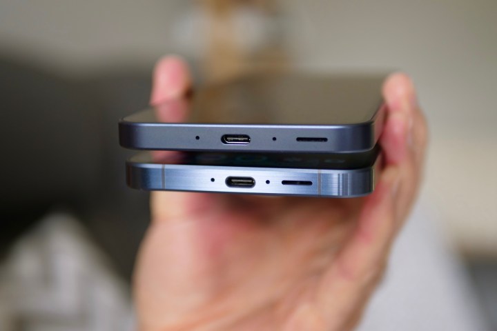 The Samsung Galaxy A35 and Galaxy A55's charging ports.