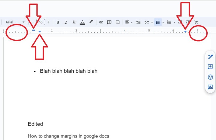 The five key zones on the Google Docs ruler.