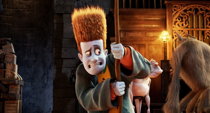 A monster looks scared in Hotel Transylvania.