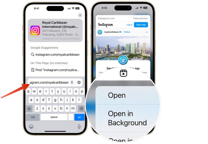 Captura de pantalla que muestra cómo abrir una foto o video en Instagram sin iniciar sesión en una cuenta de Instagram.