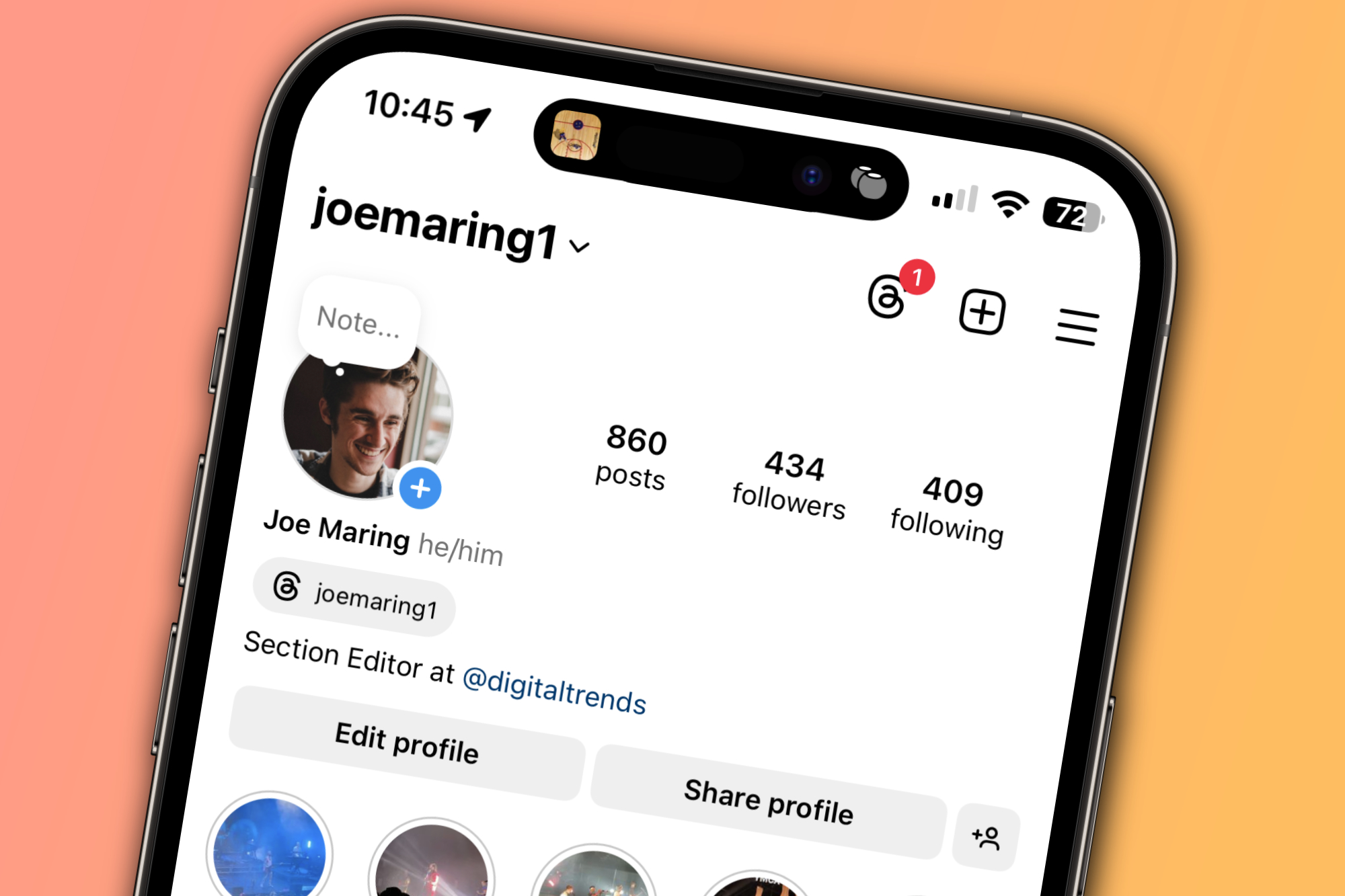 Una captura de pantalla de un perfil de Instagram, que muestra el número de seguidores de alguien.