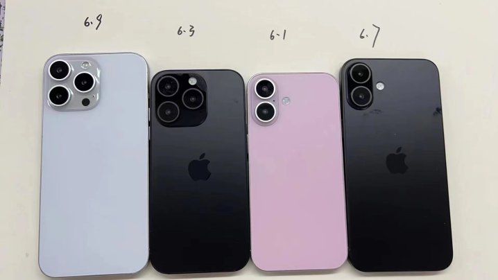 A photo showing four dummy models of the iPhone 16 series.