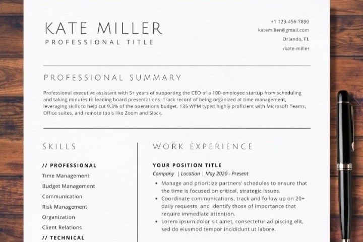 Kate Miller resume template.