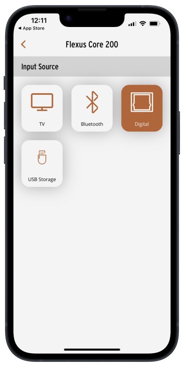 iOS এর জন্য Klipsch Connect Plus অ্যাপ: ইনপুট নির্বাচন।