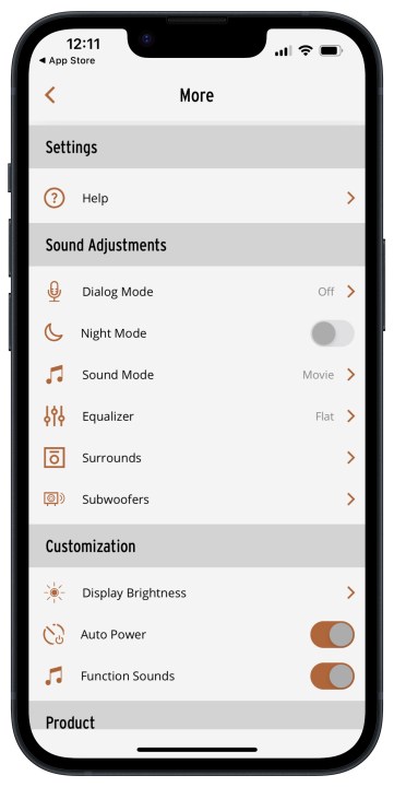 iOS এর জন্য Klipsch Connect Plus অ্যাপ: উন্নত সেটিংস।