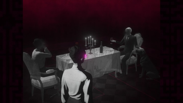 《罗蕾莱与激光眼》中的角色坐在餐桌旁。