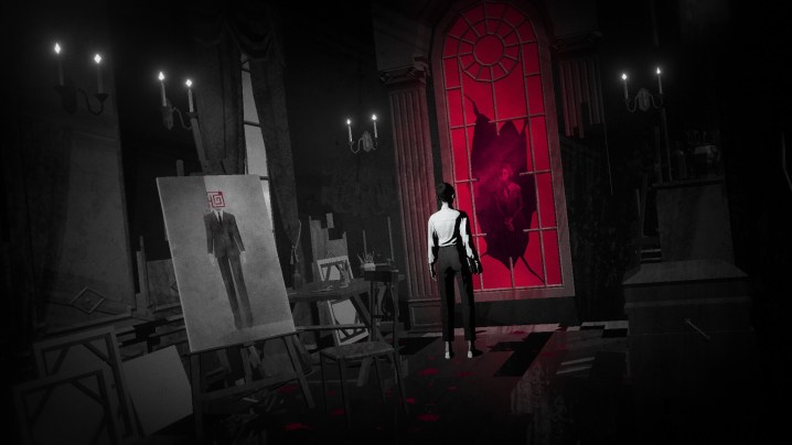 《罗蕾莱与激光眼》中，一个角色站在一面破裂的镜子前。