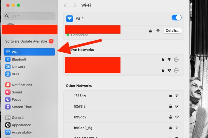 گزینه تنظیمات Wi-Fi در macOS Sonoma.