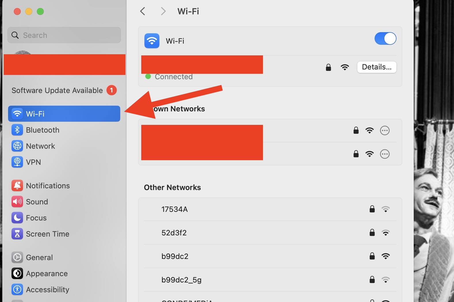 گزینه تنظیمات Wi-Fi در macOS Sonoma.