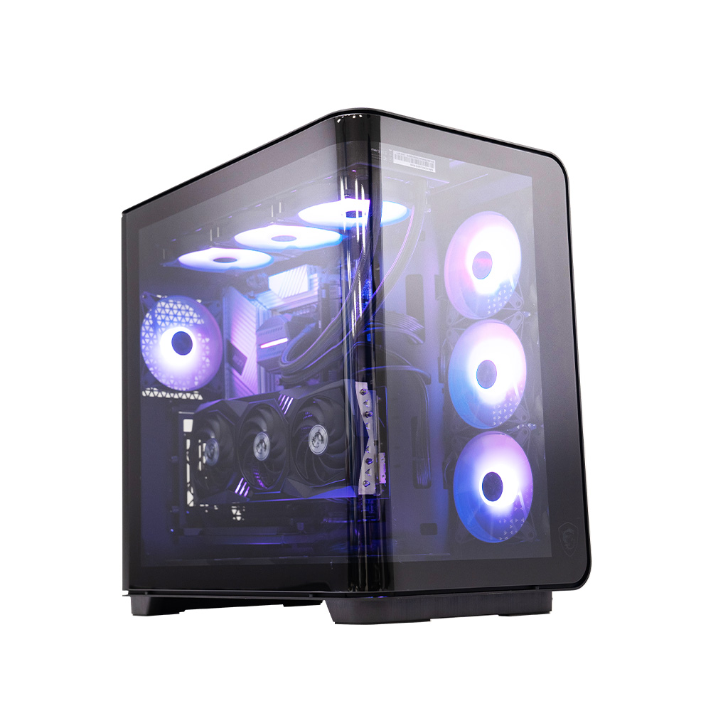 The MSI Vision Elite gaming desktop with RGB fans on a white background.