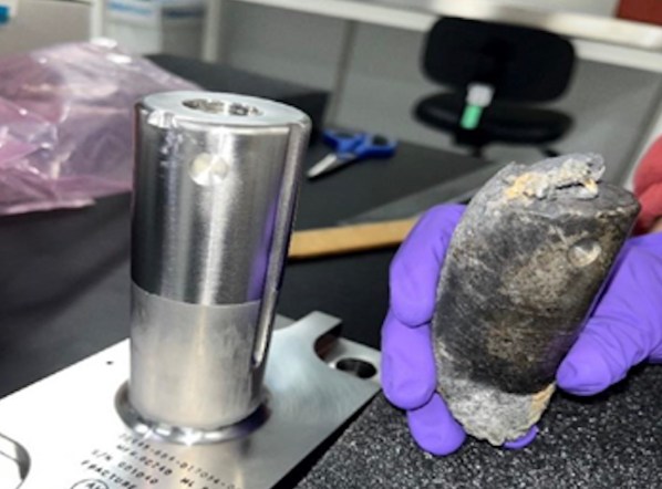 Recovered stanchion from the NASA flight support equipment used to mount International Space Station batteries on a cargo pallet. The stanchion survived reentry through Earth’s atmosphere on March 8, 2024, and impacted a home in Florida.