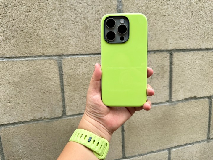 Nomad Glow 2.0 Sport Case and Apple Watch Sport Band being shown off in daylight.
