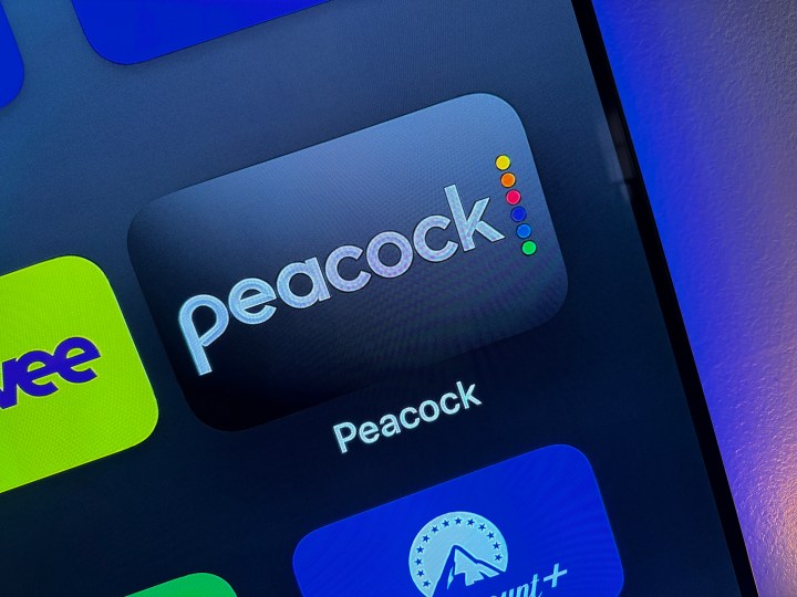 The Peacock app icon on Apple TV.