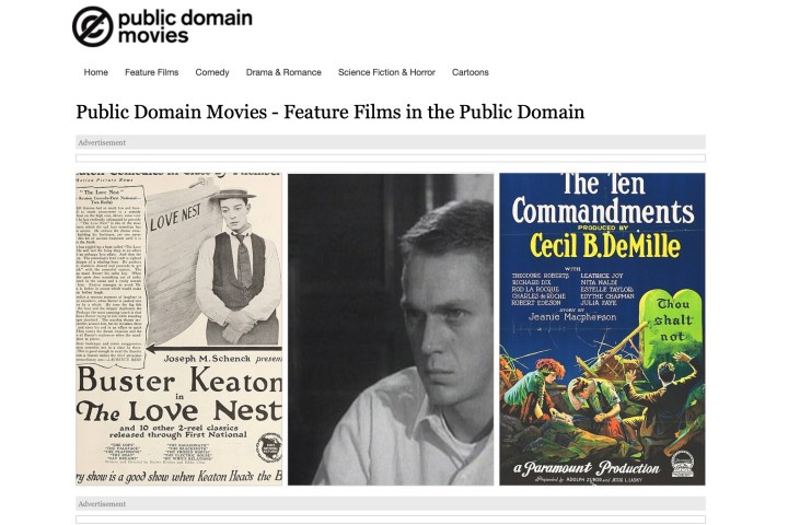 PublicDomainMovies.net 主页。