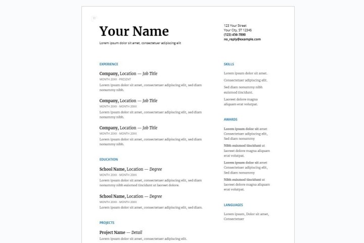 Serif resume template.