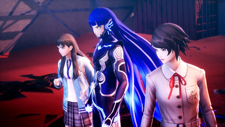 Three party members stand side by side in Shin Megami Tensei V: Vengeance.