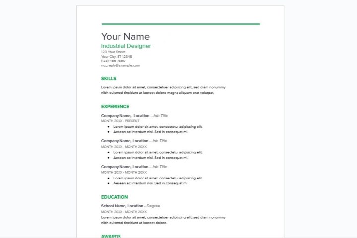 Spearmint resume template.