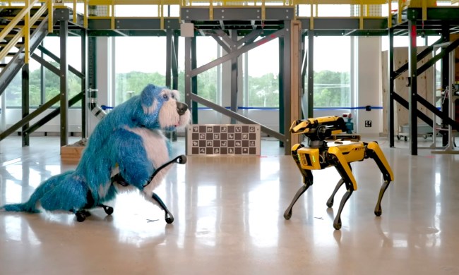Boston Dynamics' Spot robot dressed as a dog.