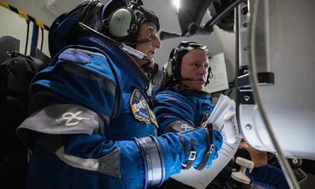NASA’s Boeing Crew Flight Test Astronauts Butch Wilmore and Suni Williams prepare for their mission in the company’s Starliner spacecraft simulator at the agency’s Johnson Space Center in Houston.