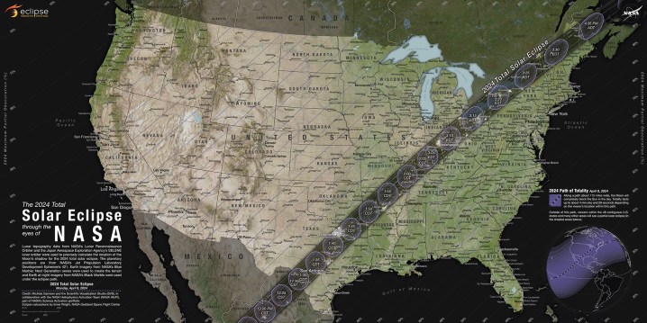 La trayectoria de la totalidad del eclipse solar del 8 de abril de 2024.