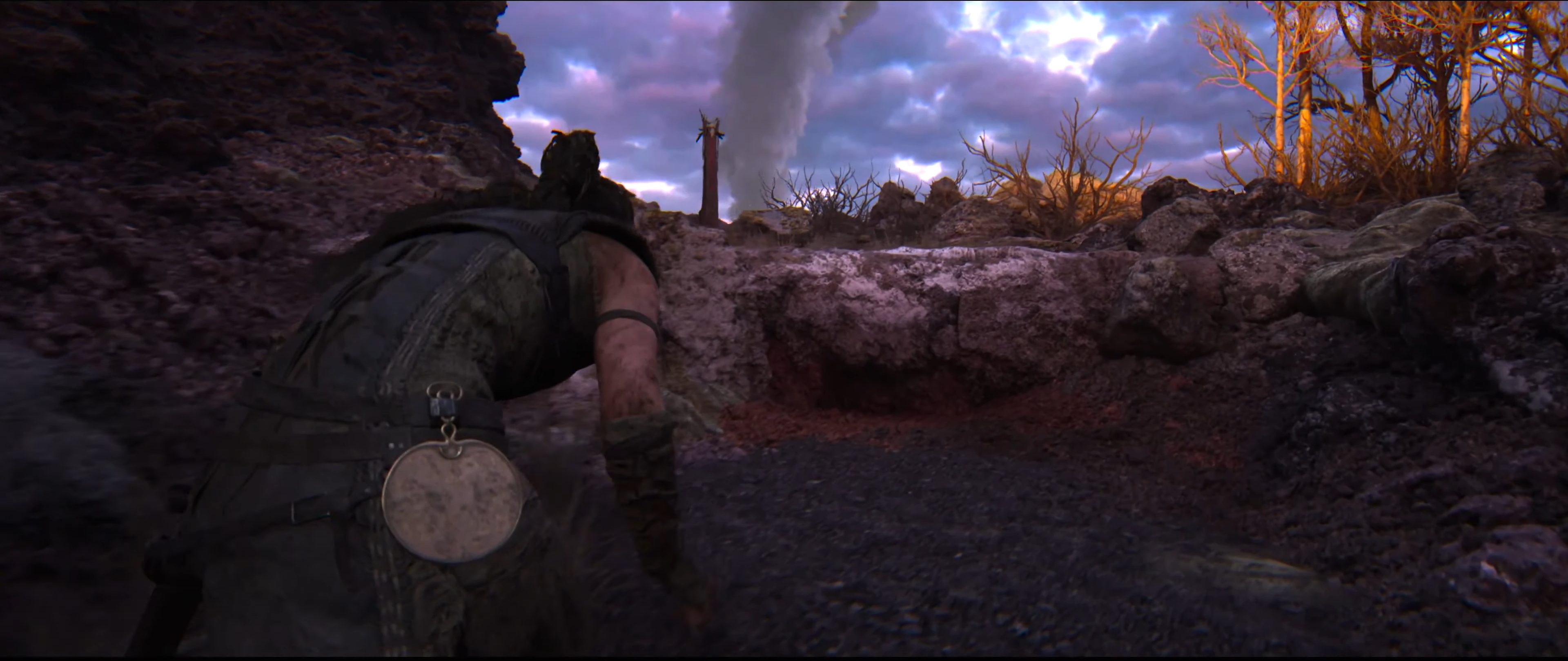 Senua approaching a lore totem in Hellblade 2.