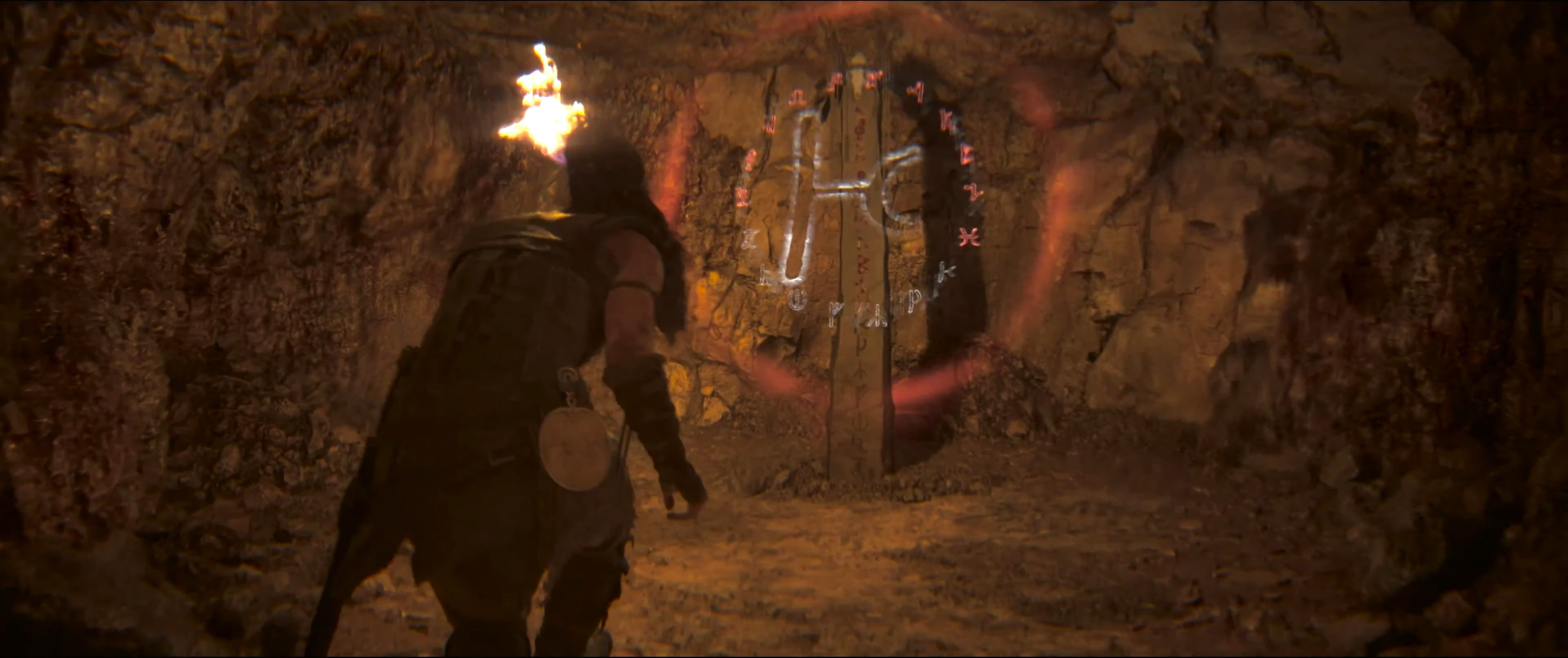 Senua approaching a lore totem in Hellblade 2.