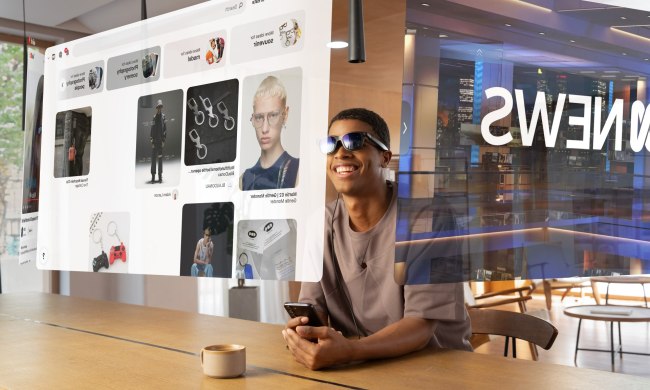 A render simulates what you see when wearing Viture One Pro smart glasses.