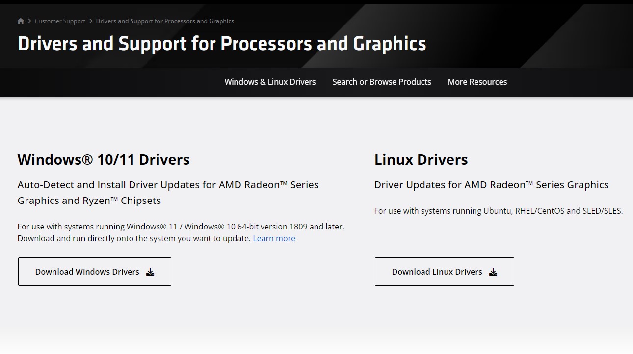 Веб-сайт обновления драйверов AMD.