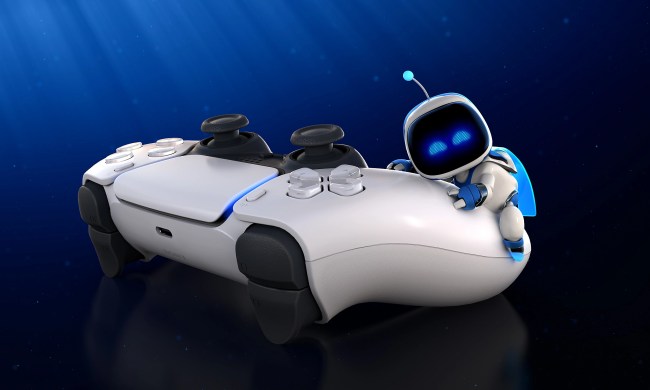 Astro Bot climbs on a DualSense controller