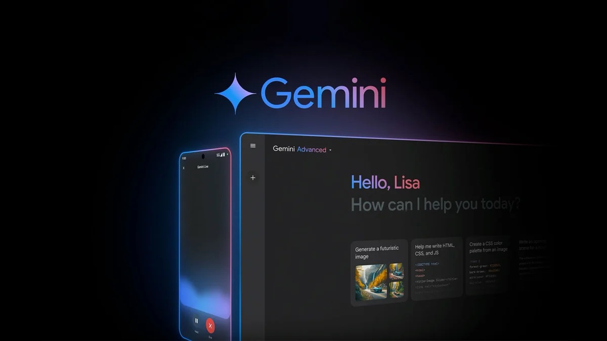 Google's Gemini logo with the AI running on a smartphone and a PC.