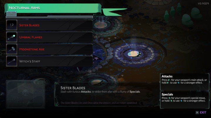 The Nocturnal Arms menu in Hades 2.