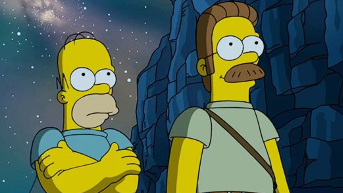 Homer Simpson y Ned Flanders en Los Simpson.
