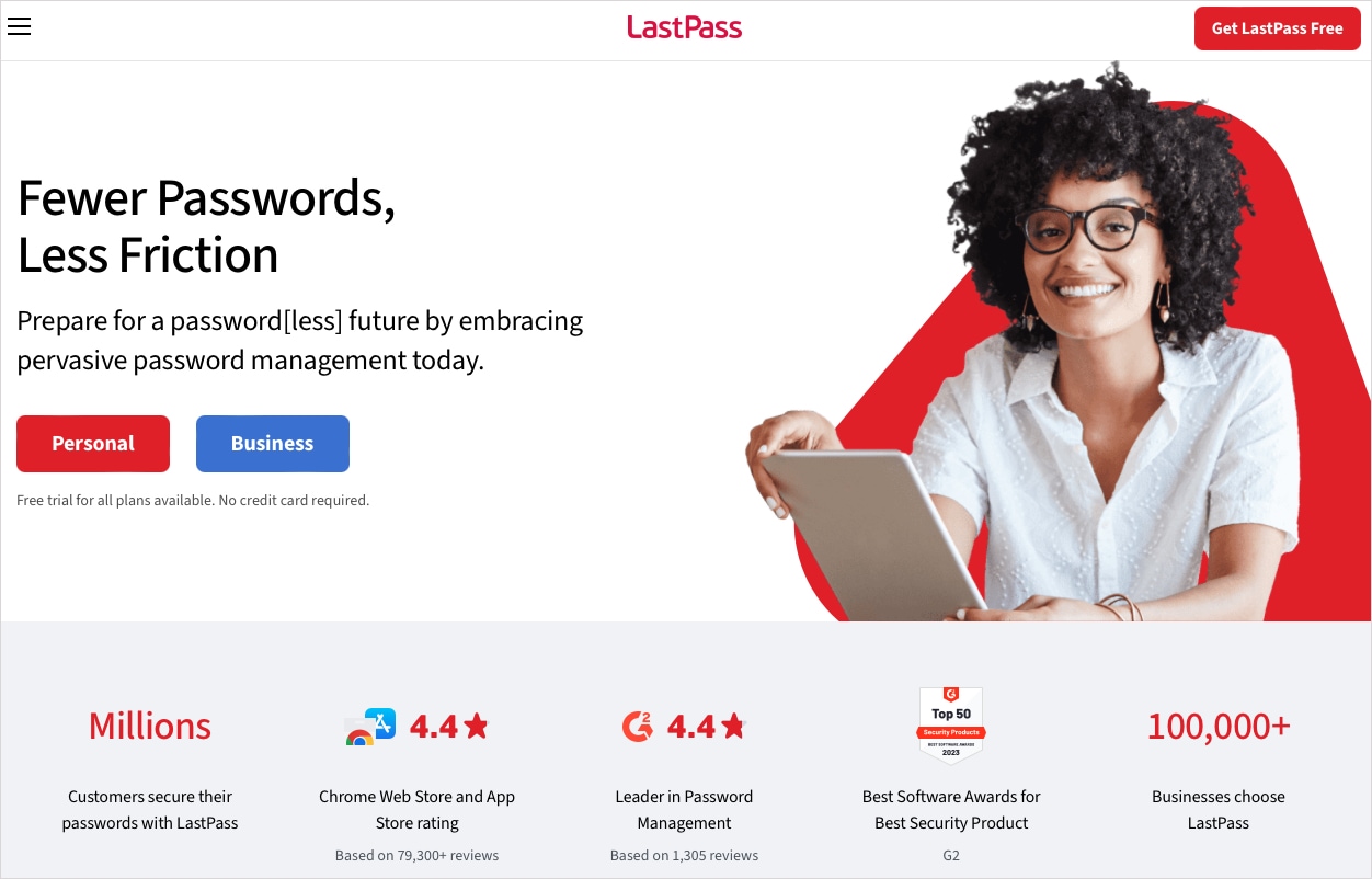 LastPass main webpage.
