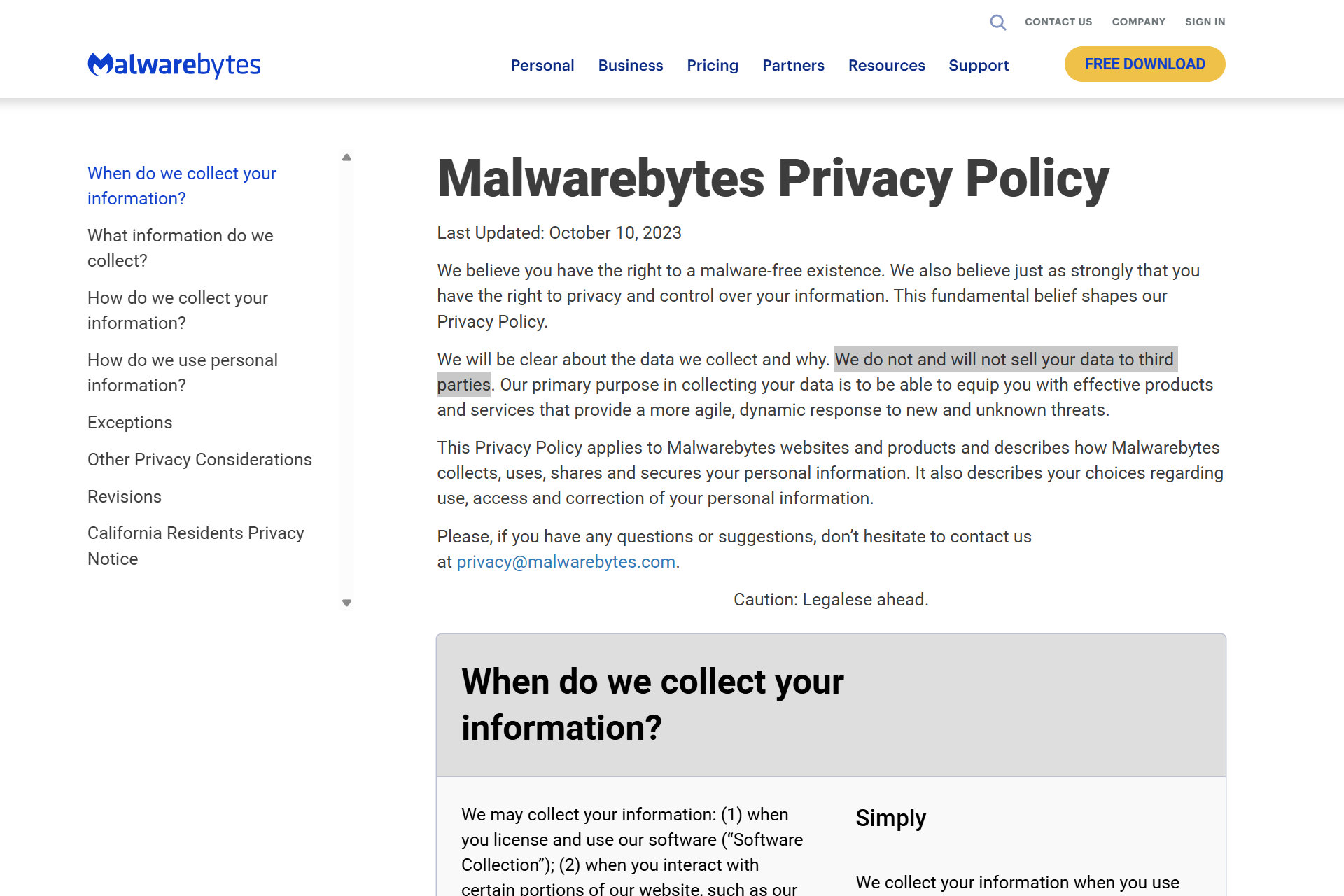 Malwarebytes 不会出售您的个人信息。