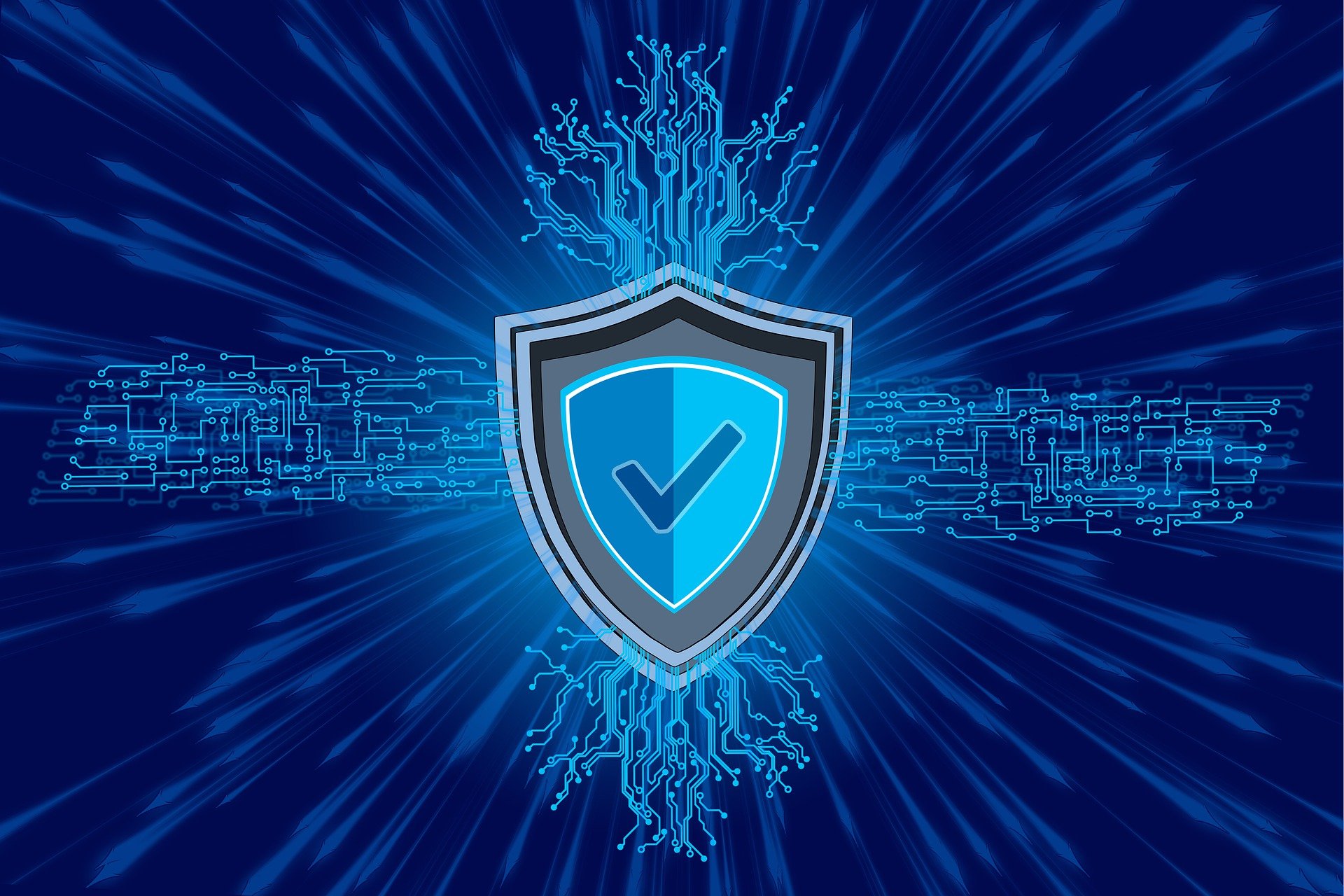 Security protection symbol on a blue technology background.