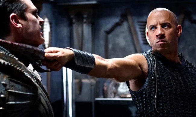 Vin Diesel and Karl Urban in Riddick.