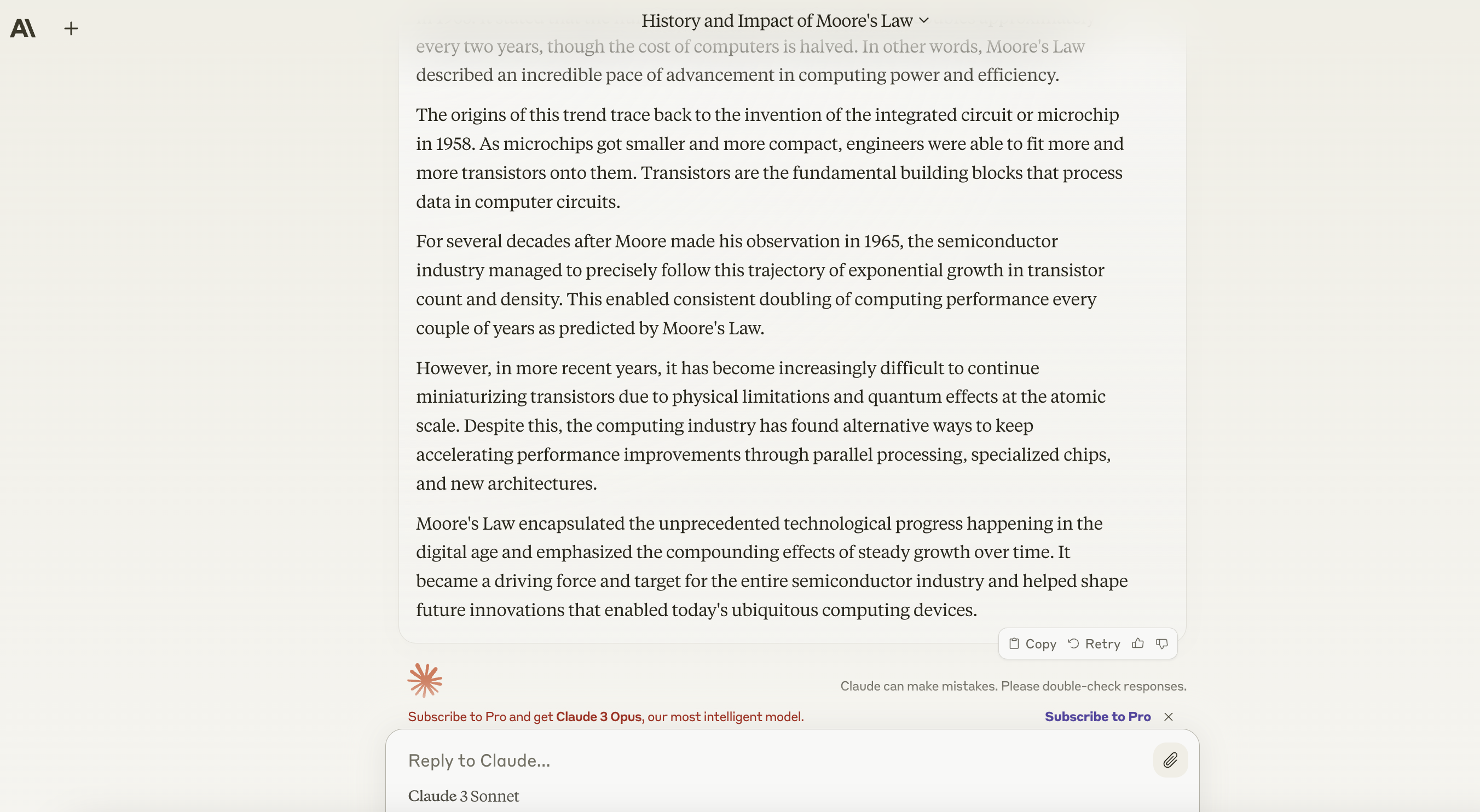 Captura de pantalla del chatbot de IA Anthropic Claude.