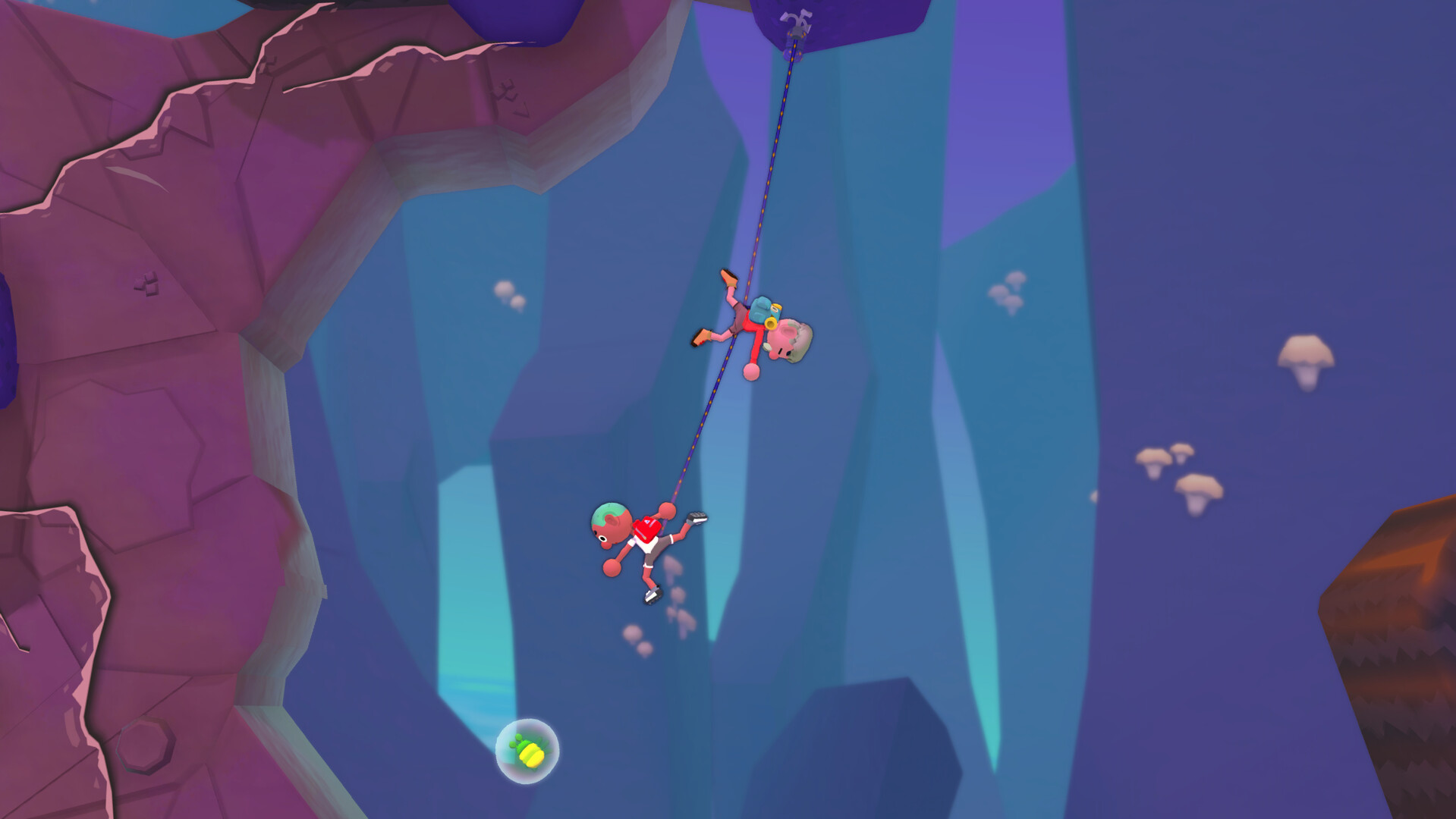 Two players hanging on a rope in Surmount.