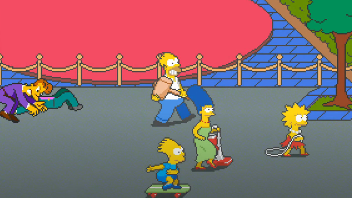 La familia Simpson lucha unida en el juego de arcade de Los Simpson.