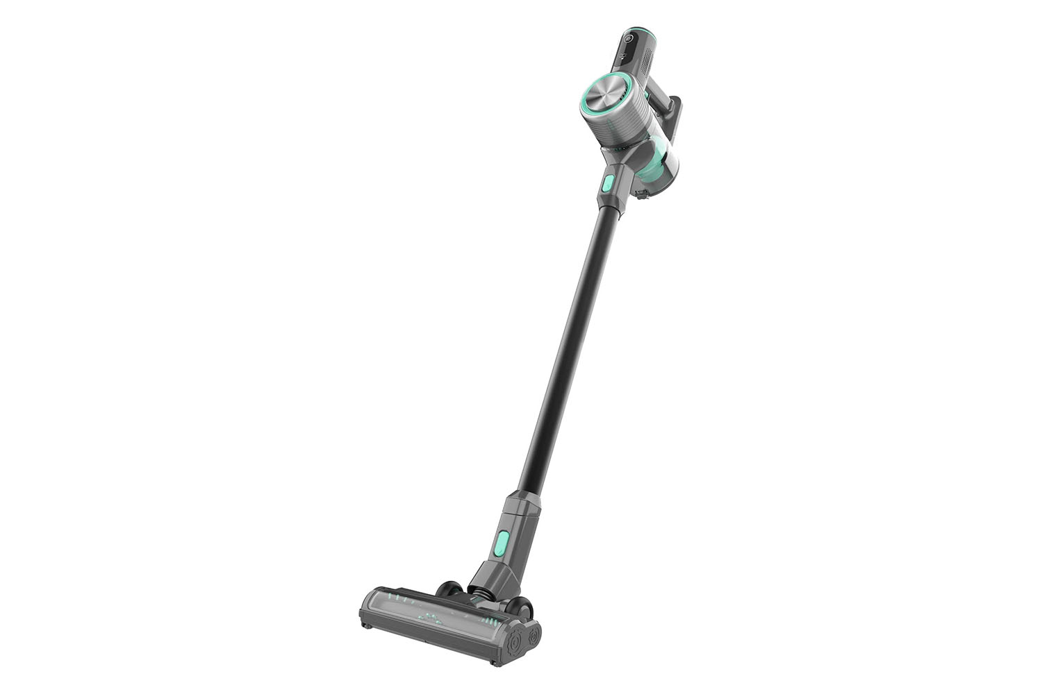 The Wyze Cordless Stick Vacuum on a. white background.