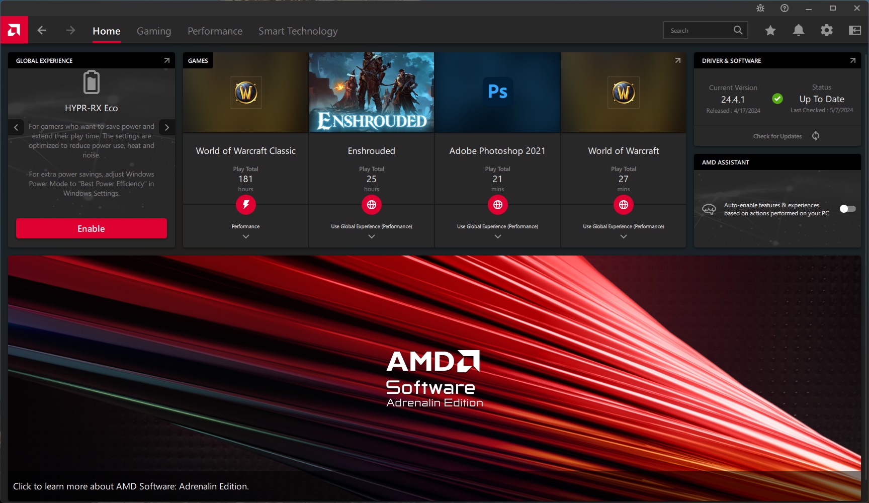 AMD Adrenalin home screen.