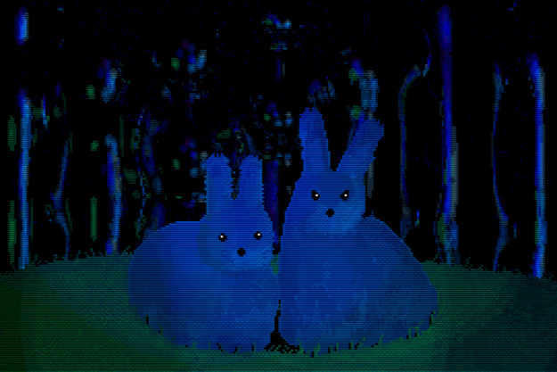 Two rabbits sit side by side in Animal Well.