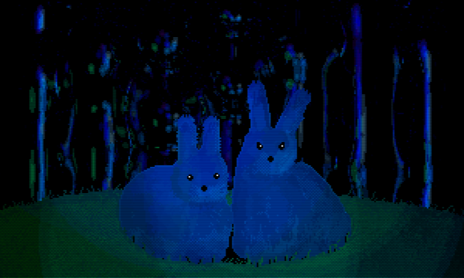 Two rabbits sit side by side in Animal Well.